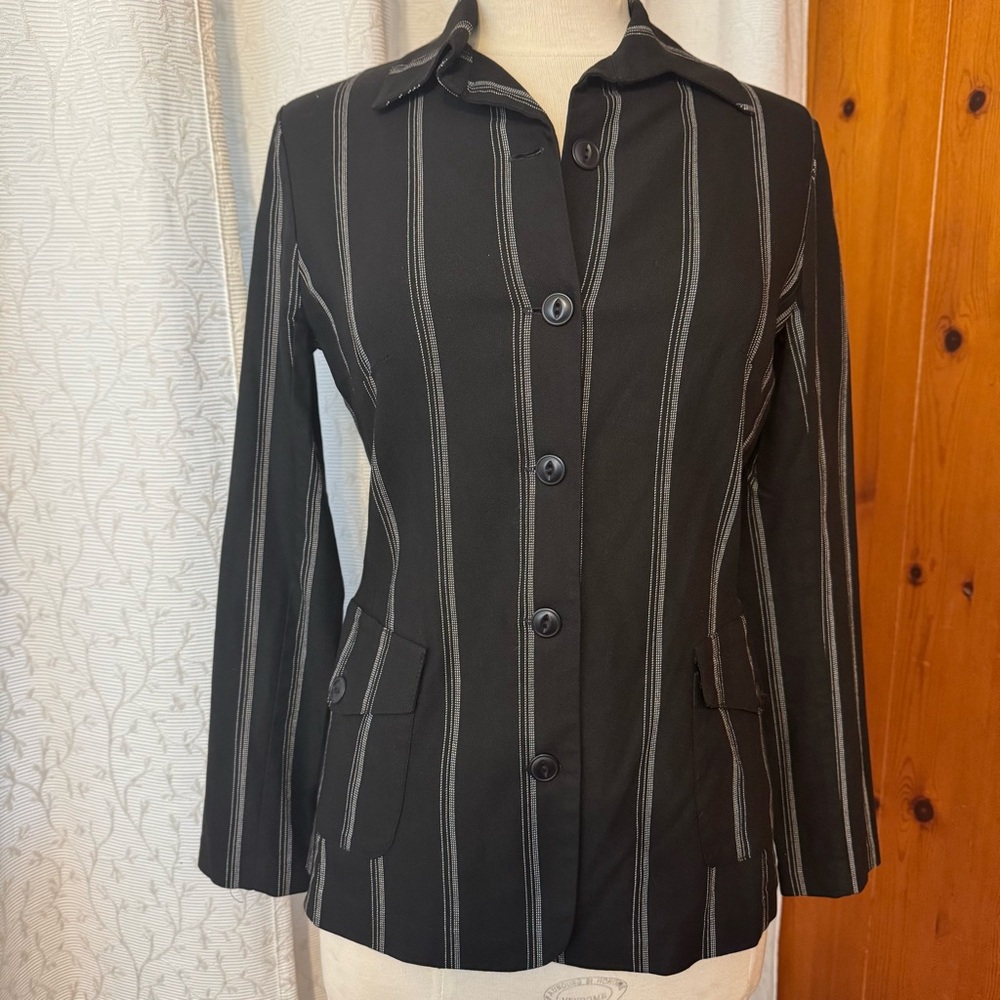 90s Betsey Johnson Black Blazer with Vertical Pinstripes.